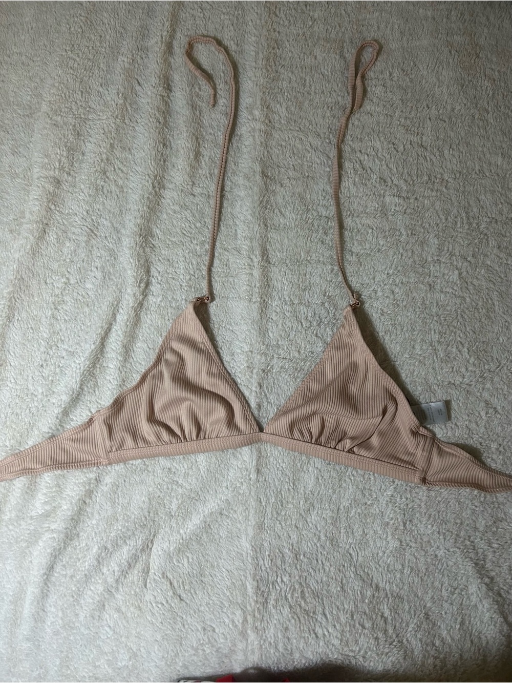 Nude Ribbed Triangle One-Piece Swim Top